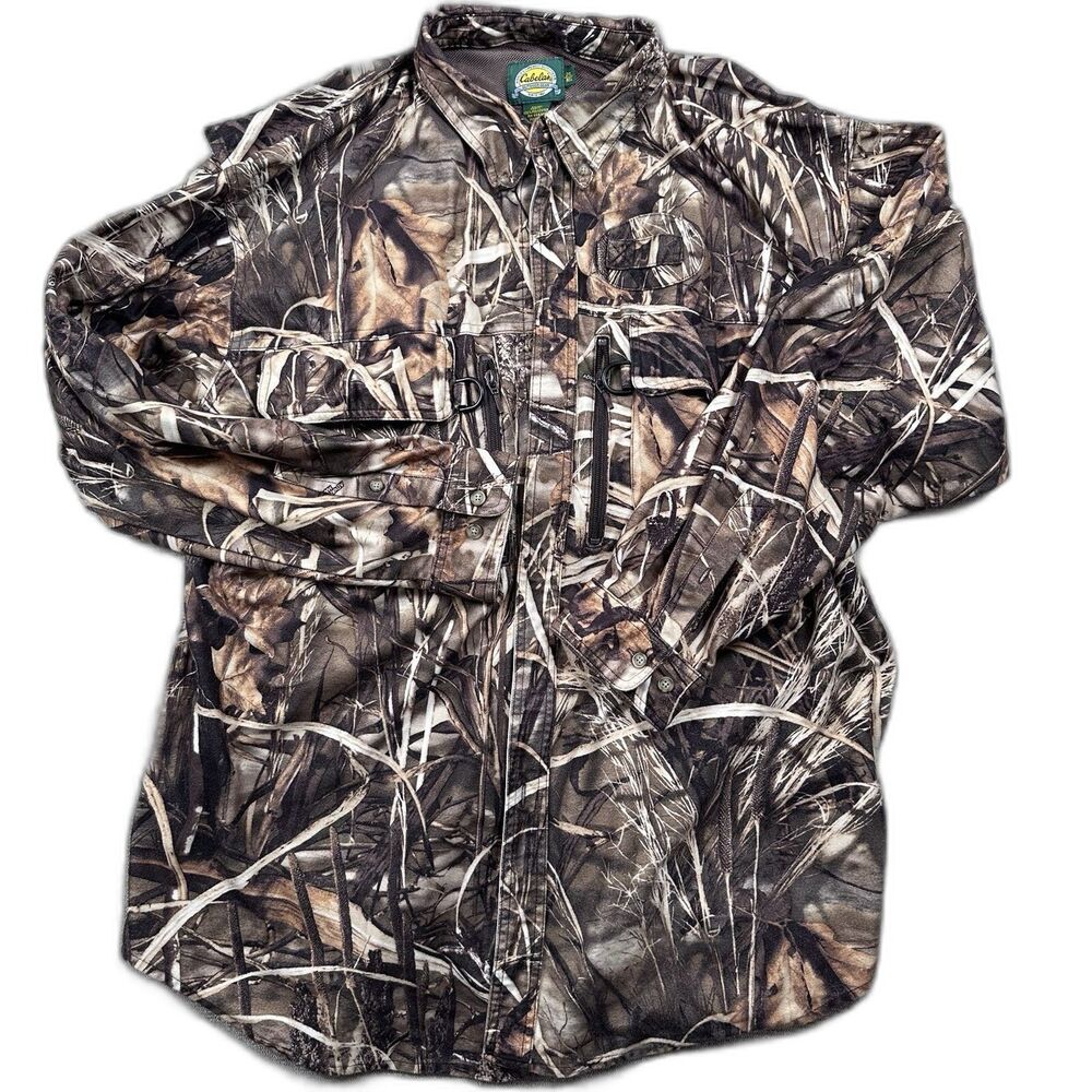 Cabelas Outdoor Hunting 2XL Advantage Max-4 HD Camo Waterfowl Vented Shirt